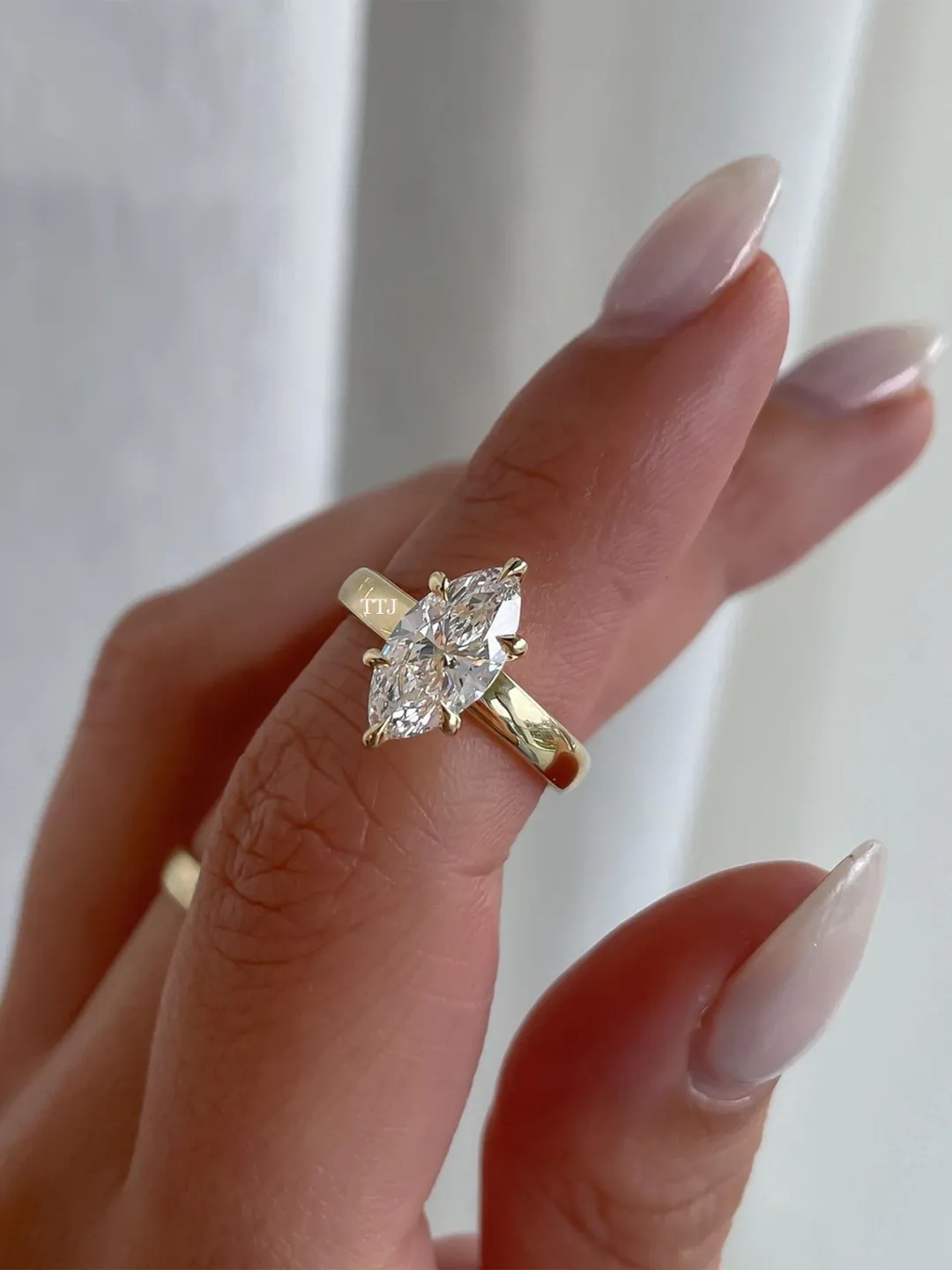 Marquise Cut Diamond Ring 2.60 Carat 14K Yellow Gold Thick Band Crafted Solitaire Engagement Gift for Her Moissanite Promise Ring Handmade