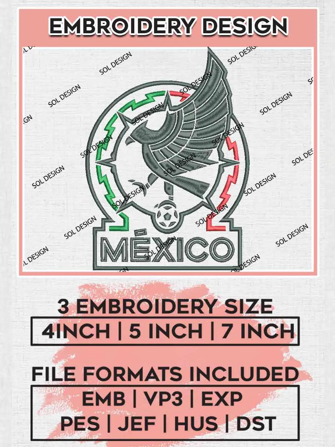 El Tricolor Logo Embroidery Designs, El Tri Football Team Logo Embroidery files, Mexico National Football Team, Machine embroidery designs, Digital Download