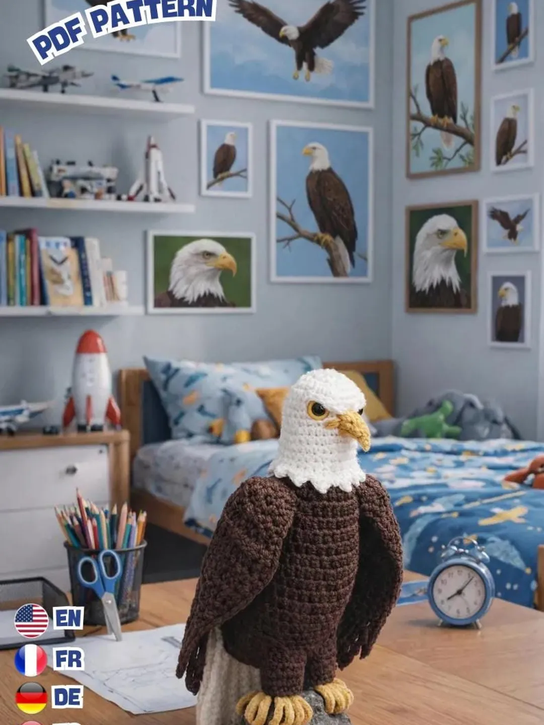 Realistic Bald Eagle Crochet Pattern PDF, Amigurumi Eagle Toy, American Bird Plush, Wildlife Animal Decor
