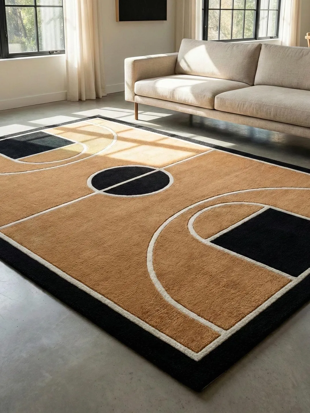 Basketball Court Area Rug Modern Geometric Kids Room Decor