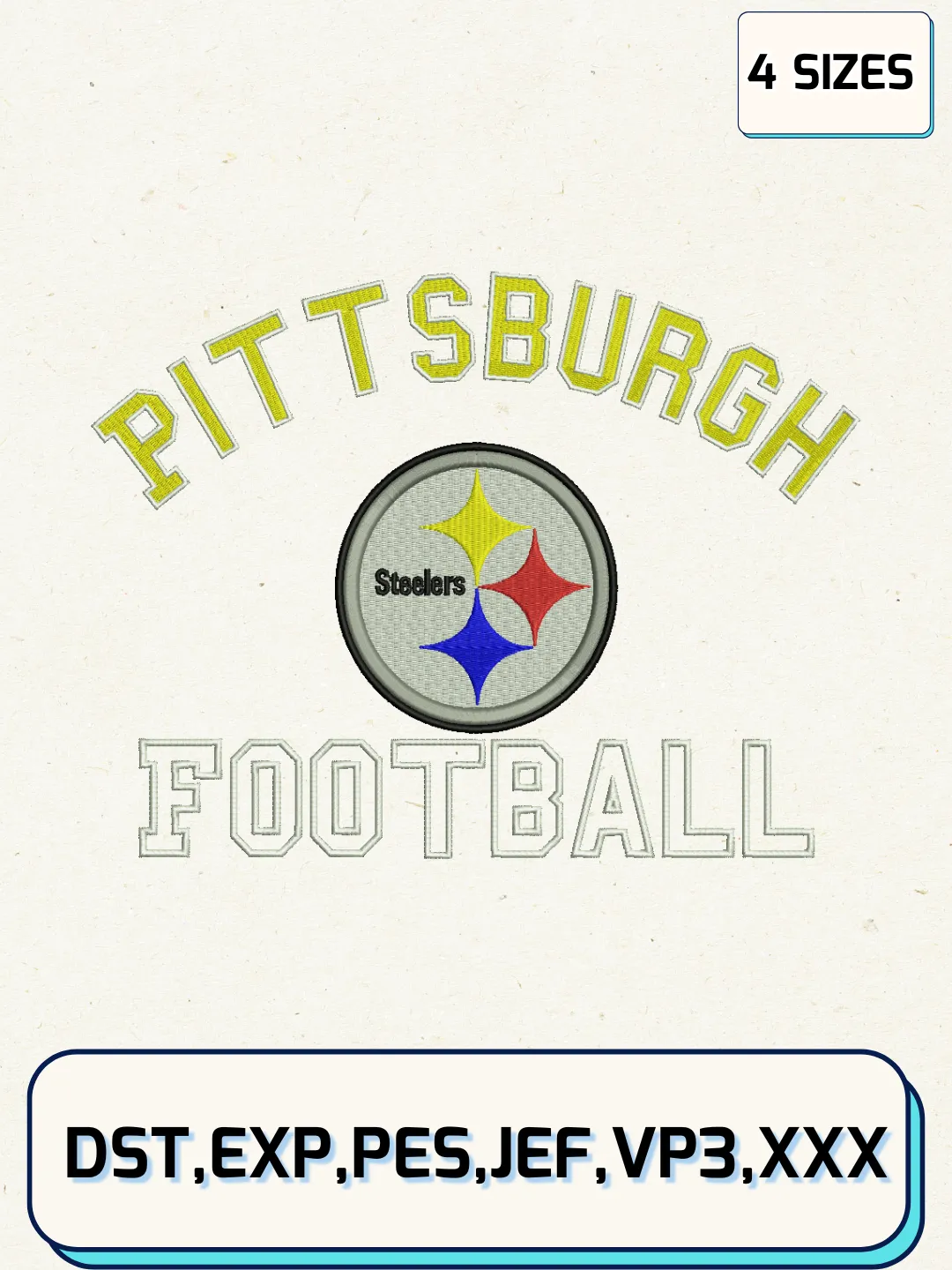 Pittsburgh Steelers Logos Embroidery Design Files, NFL Logos Embroidery Designs, Machine Embroidery Files, 4 Sizes