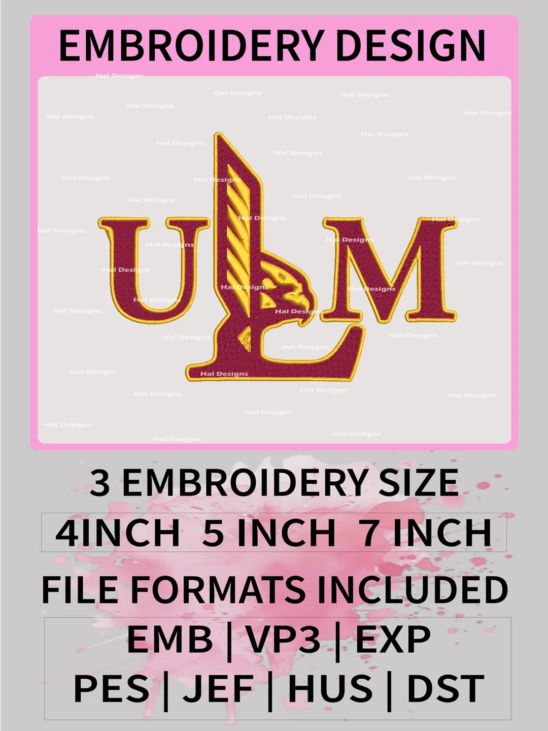 NCAA UL Monroe Warhawks Embroidery File, 3 Sizes, 6 Formats, NCAA Machine Embroidery Design, NCAA Logo, NCAA Teams