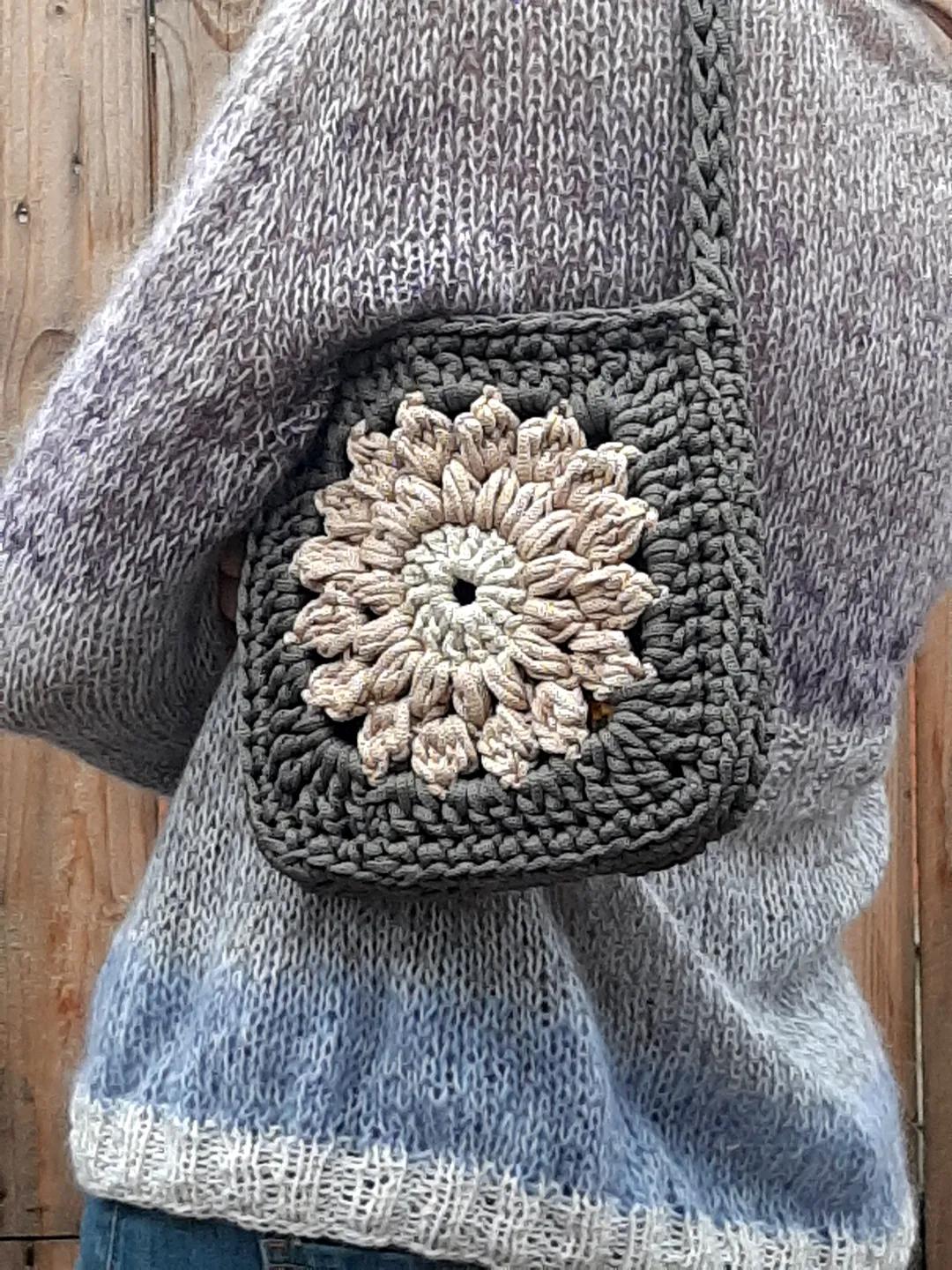 Crochet Boho Bag Handmade Shoulder Bag Granny Square Sunflower