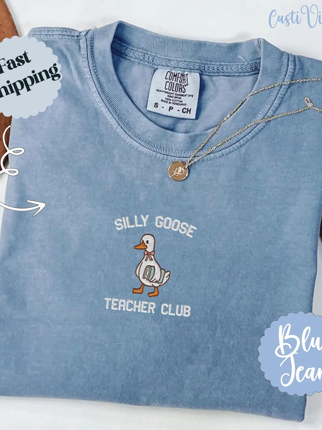 Embroidered Silly Goose Teacher Shirt: Comfort Colors Cotton Tee