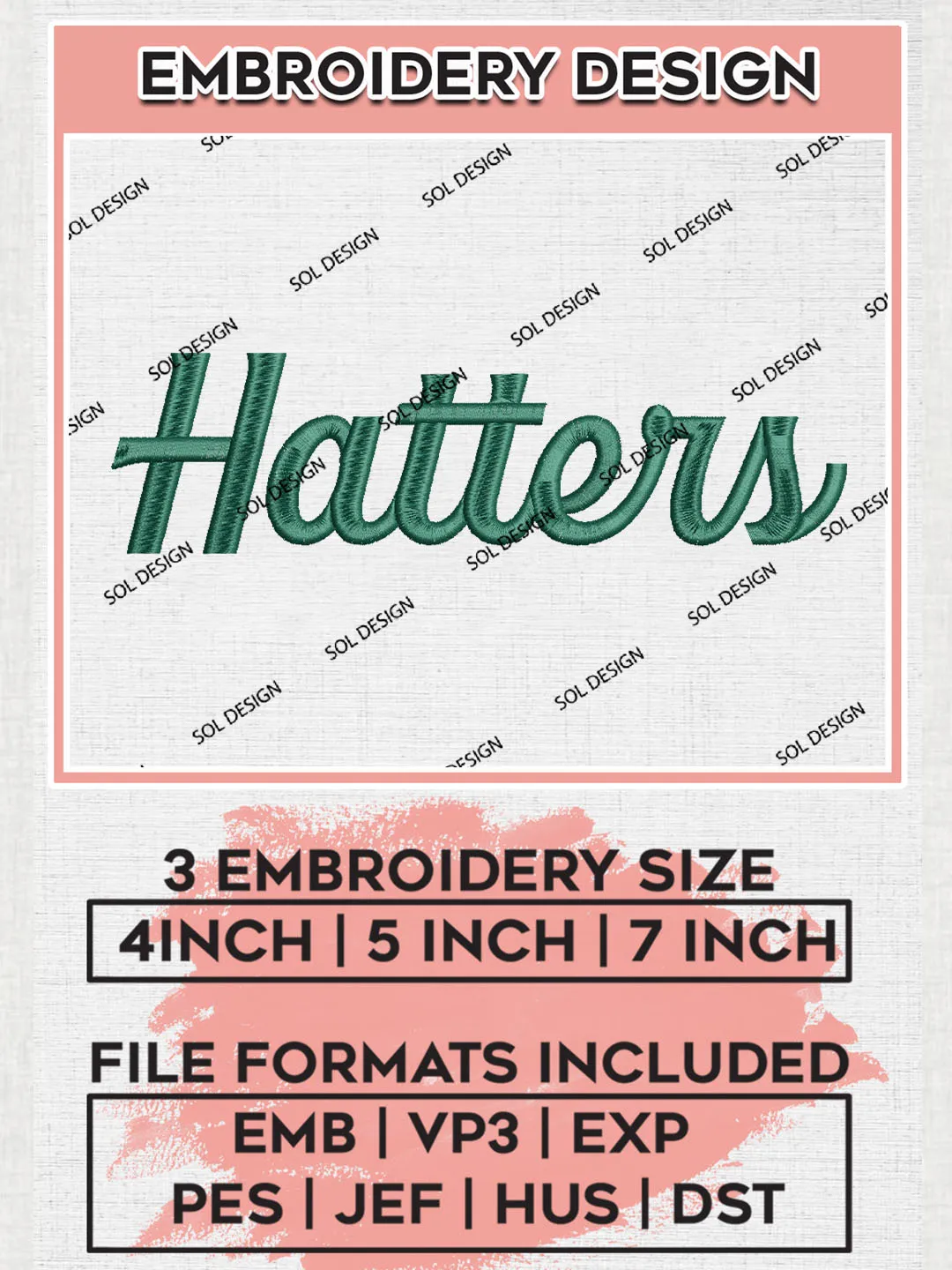 NCAA Hatters Team Word Logo Embroidery Design Files, NCAA Stetson Hatters Machine Embroidery, NCAA Teams, 3 sizes, NCAA Machine embroidery designs, Digital Download