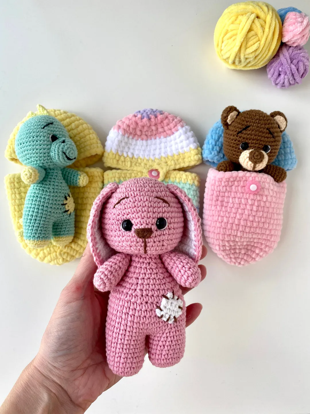 Crochet pattern Bunny, Bear and dino in egg - Amigurumi easter plush toy - tiny hatching stuffed animal - English Pdf tutorial