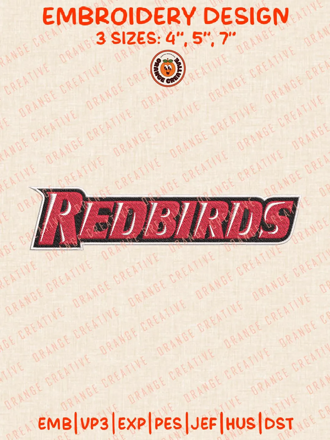 NCAA Redbirds Text Embroidery Design, NCAA Illinois State Redbirds Team Logo Embroidery Design, Machine Embroidery Design File, 4 Sizes, Custom Size, Digital Download