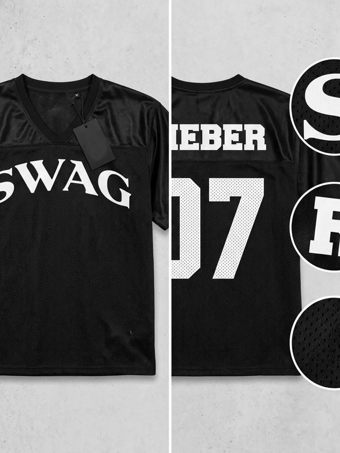 Black Perforated SWAG Jersey: Light Gray Ink, Unisex Fit