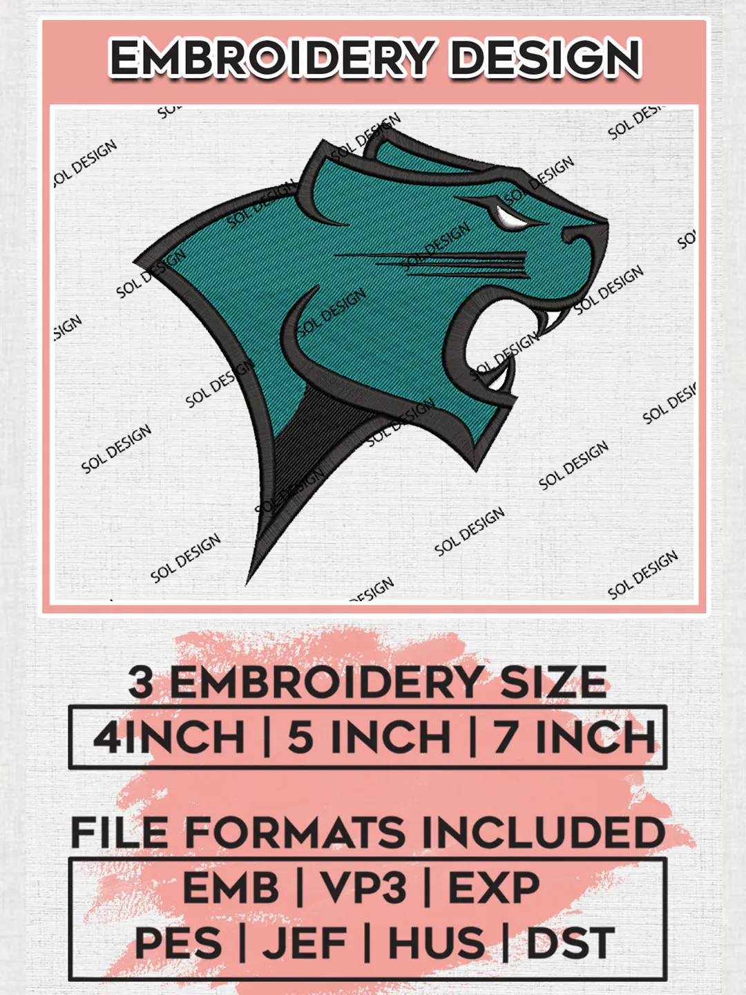 Chicago State Cougars Logo Machine Embroidery Design, NCAA Chicago State Cougars Embroidery Design Design files, NCAA Embroidery Designs, NCAA Machine Embroidery Designs, Digital Download