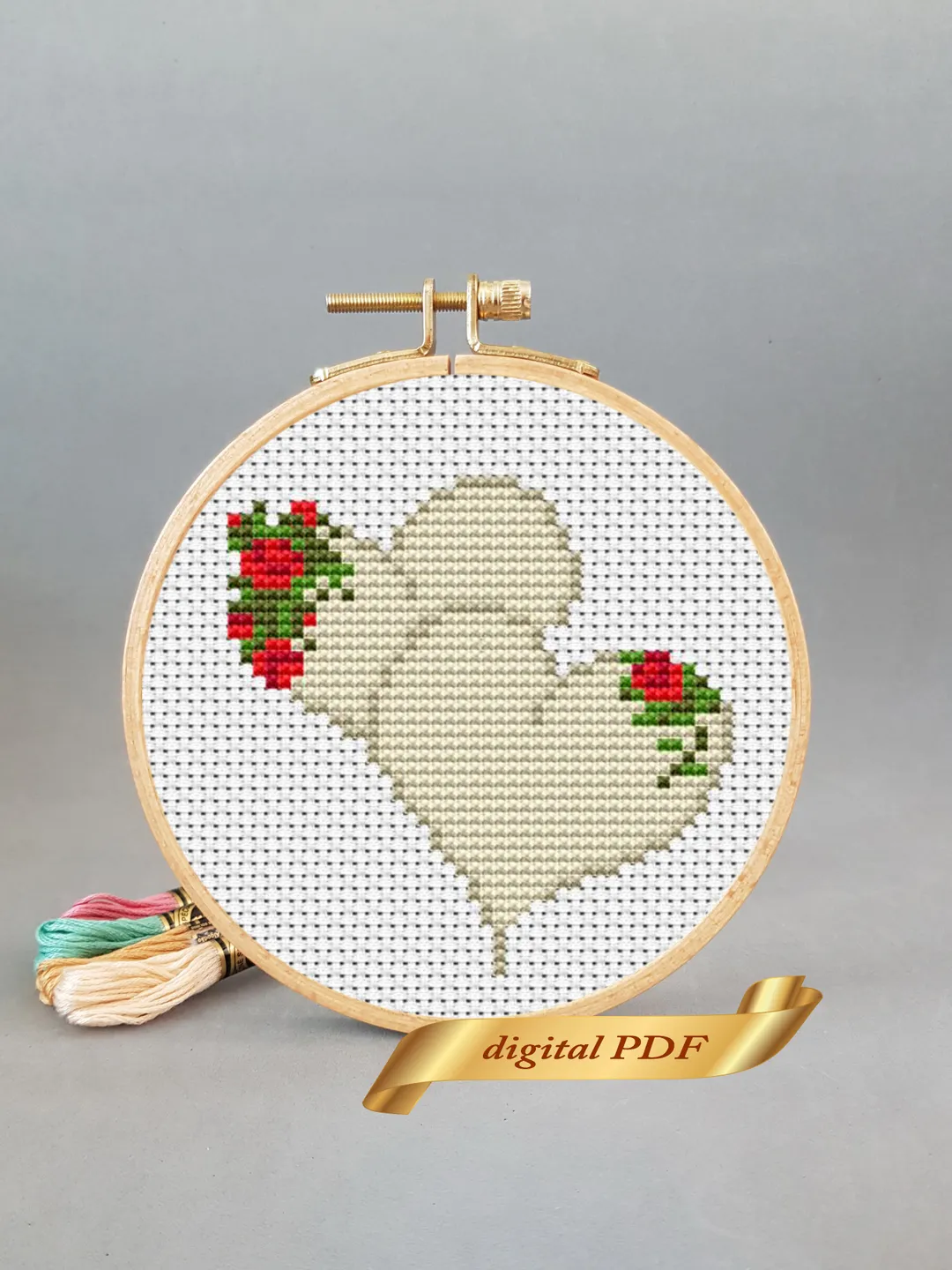 Two hearts pattern pdf cross stitch, Easy embroidery DIY, small pattern for Valentine's Day
