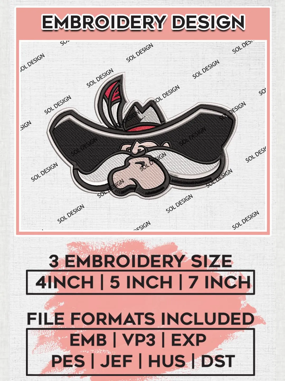 UNLV Rebels Team Head Mascot Logo Machine Embroidery Design, NCAA UNLV Rebels Team Design Design files, NCAA Team Embroidery Designs, NCAA Machine Embroidery Designs, Digital Download