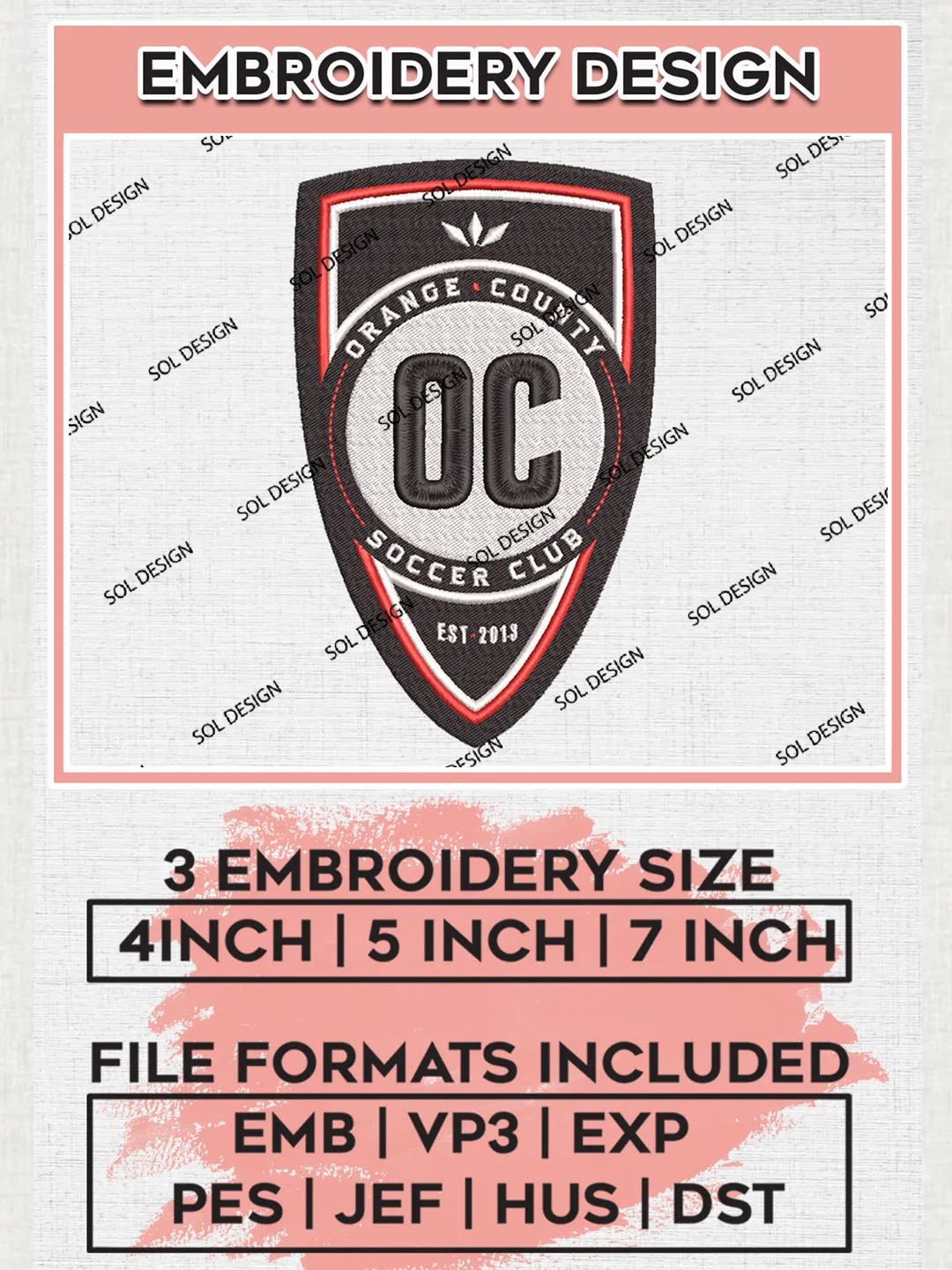 USLC Orange County Logo Embroidery Designs, USLC Orange County Embroidery Design, USLC Embroidery Design Files, USLC Logo, 3 sizes, Machine embroidery Files, Digital Download