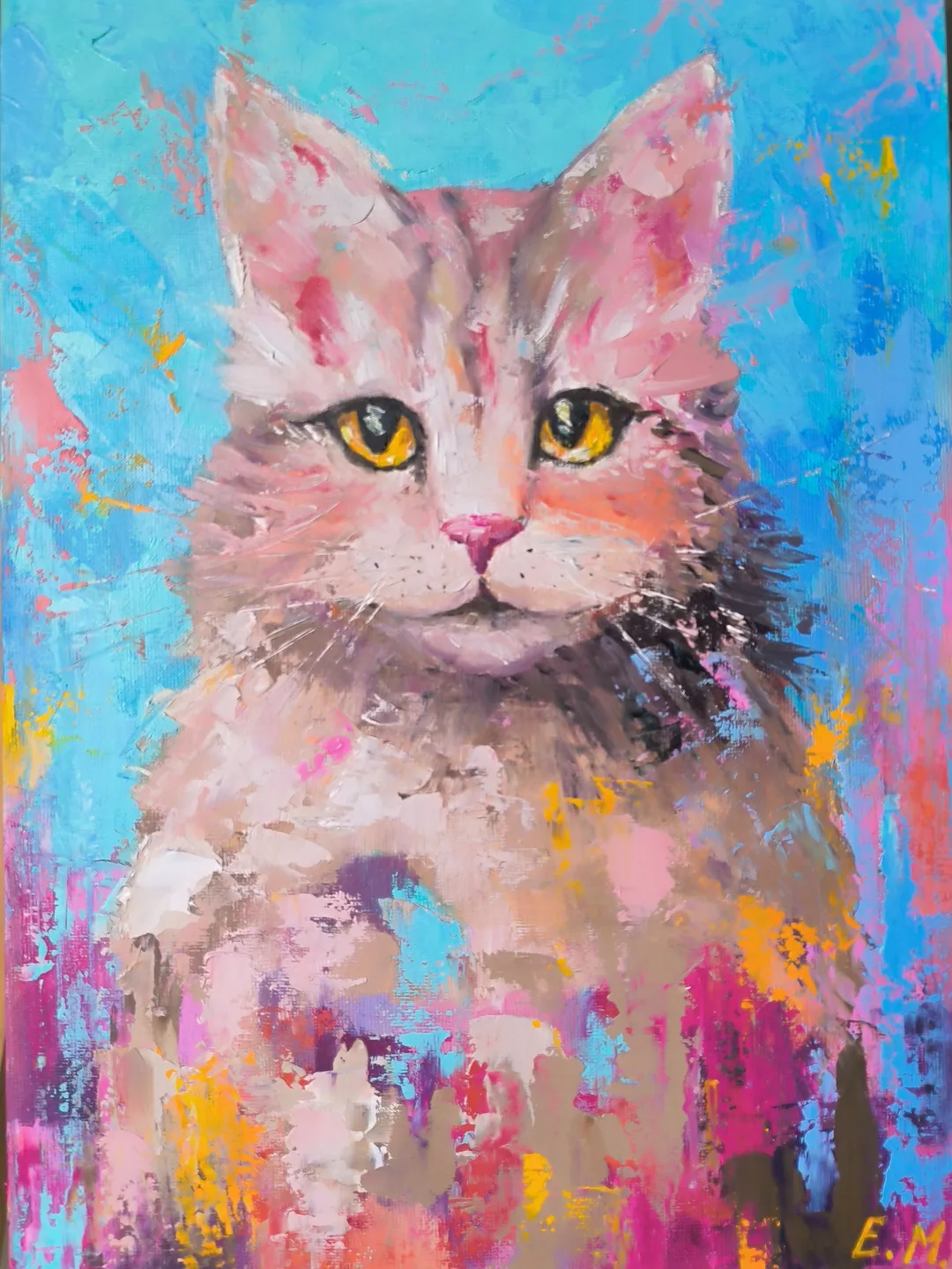 Cat oil painting, Cat portrait on canvas, Oil painting, Painting for the children's room