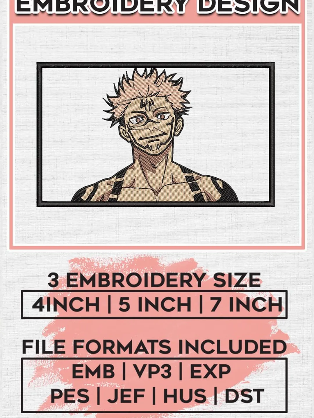 Yuji Pattern Yuji Itadori Embroidery Designs, Jujutsu Kaisen Embroidery Files ...
