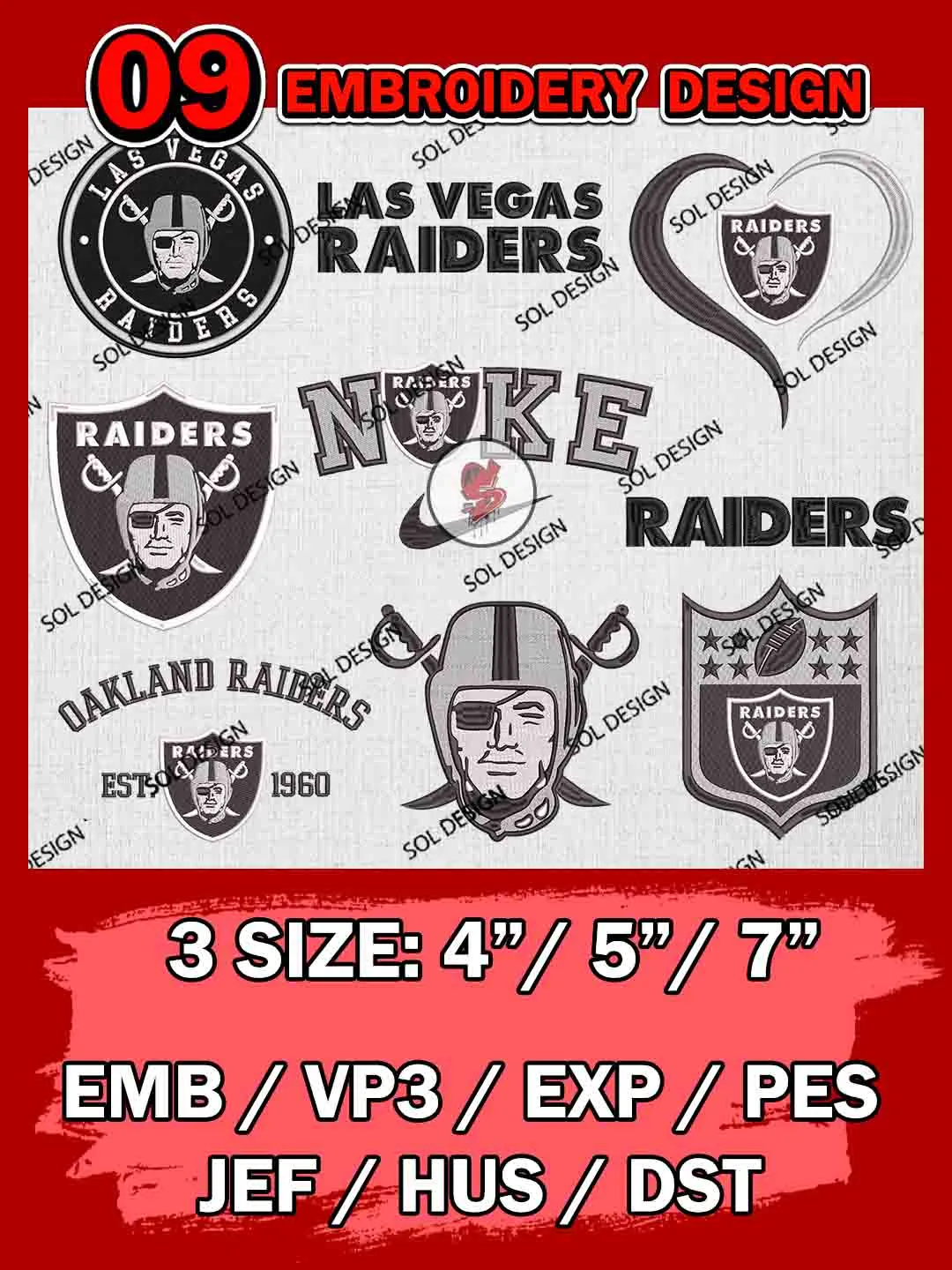 NFL Las Vegas Raiders Bundle Embroidery Files, NFL Las Vegas Raiders Team Bundle Embroidery Designs, NFL Teams, National Football League 3 sizes, NFL Raiders Football Machine embroidery designs, Digital Download