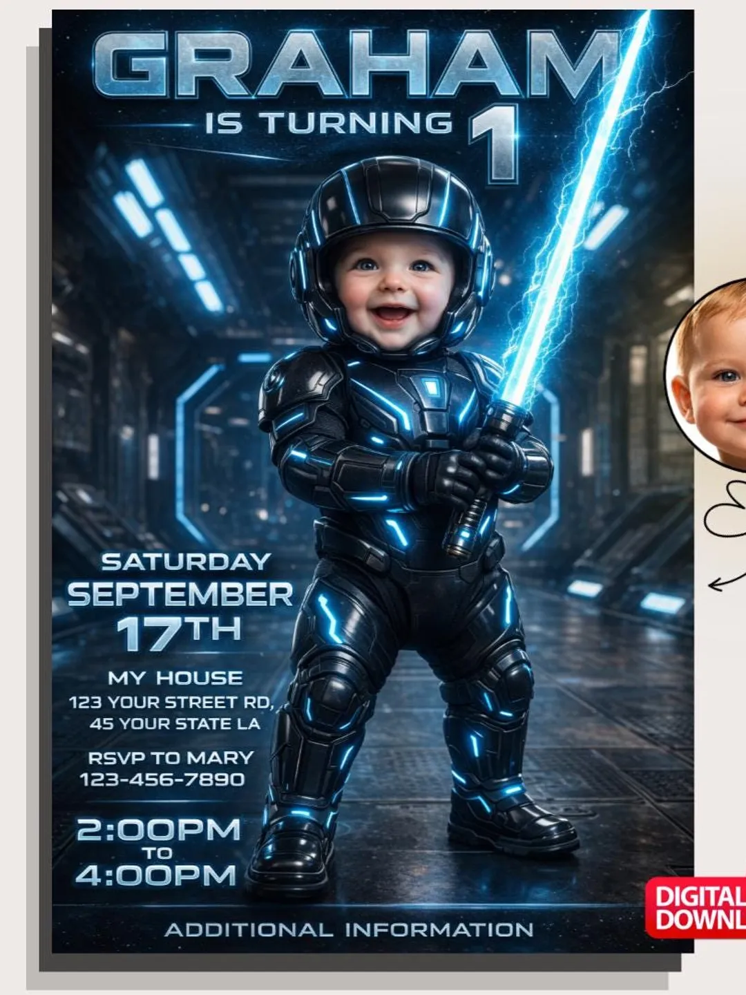 Space Birthday Invitation, Astronaut Photo Invite, Custom Kids Party (Digital Download)
