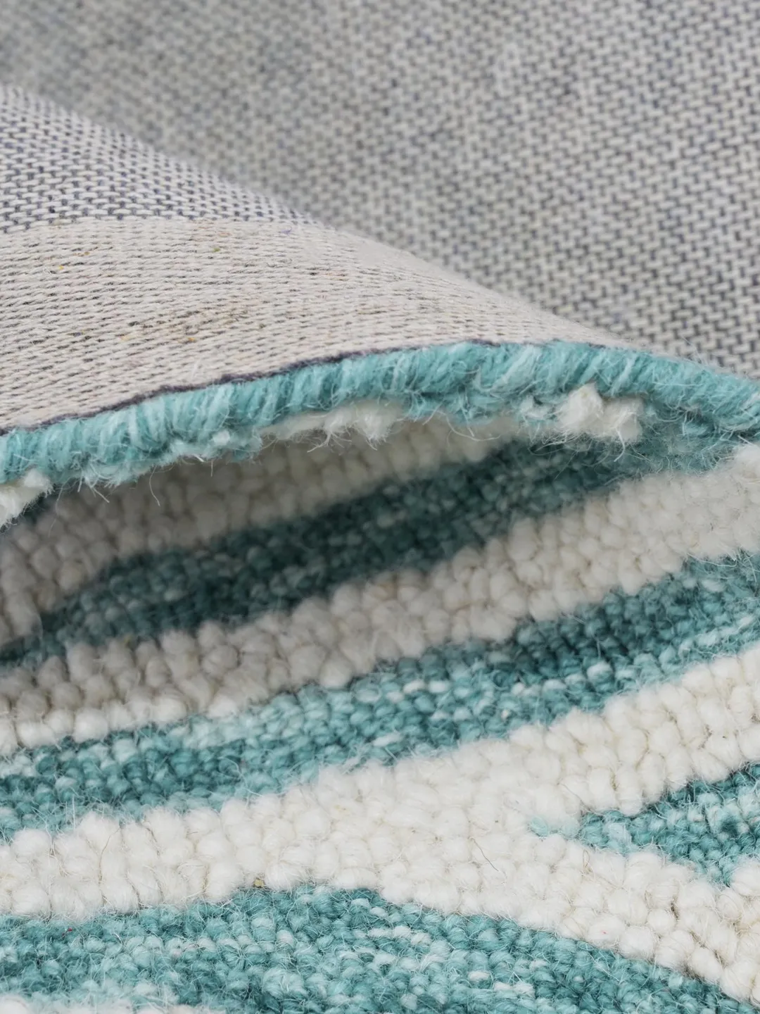 Hand Tufted Wool Area Rug | Teal Wave Stripe, Modern Geometric