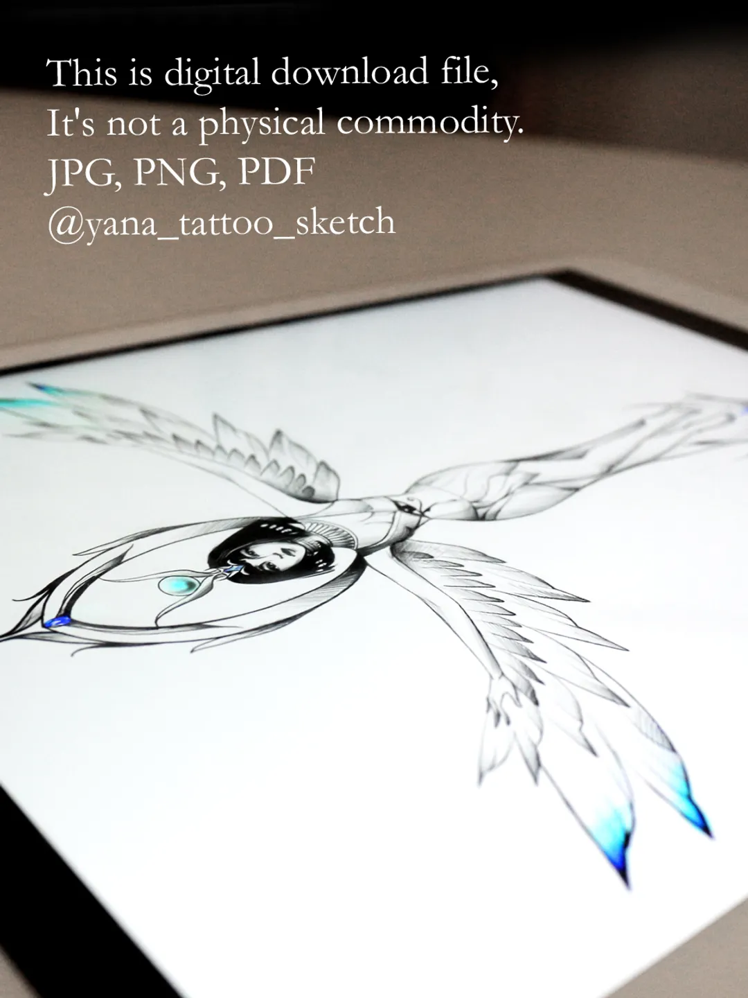 Goddess Isis Tattoo Design Ankh Tattoo Idea Egyptian Tattoo Stencil, Instant download PDF, JPG, PNG