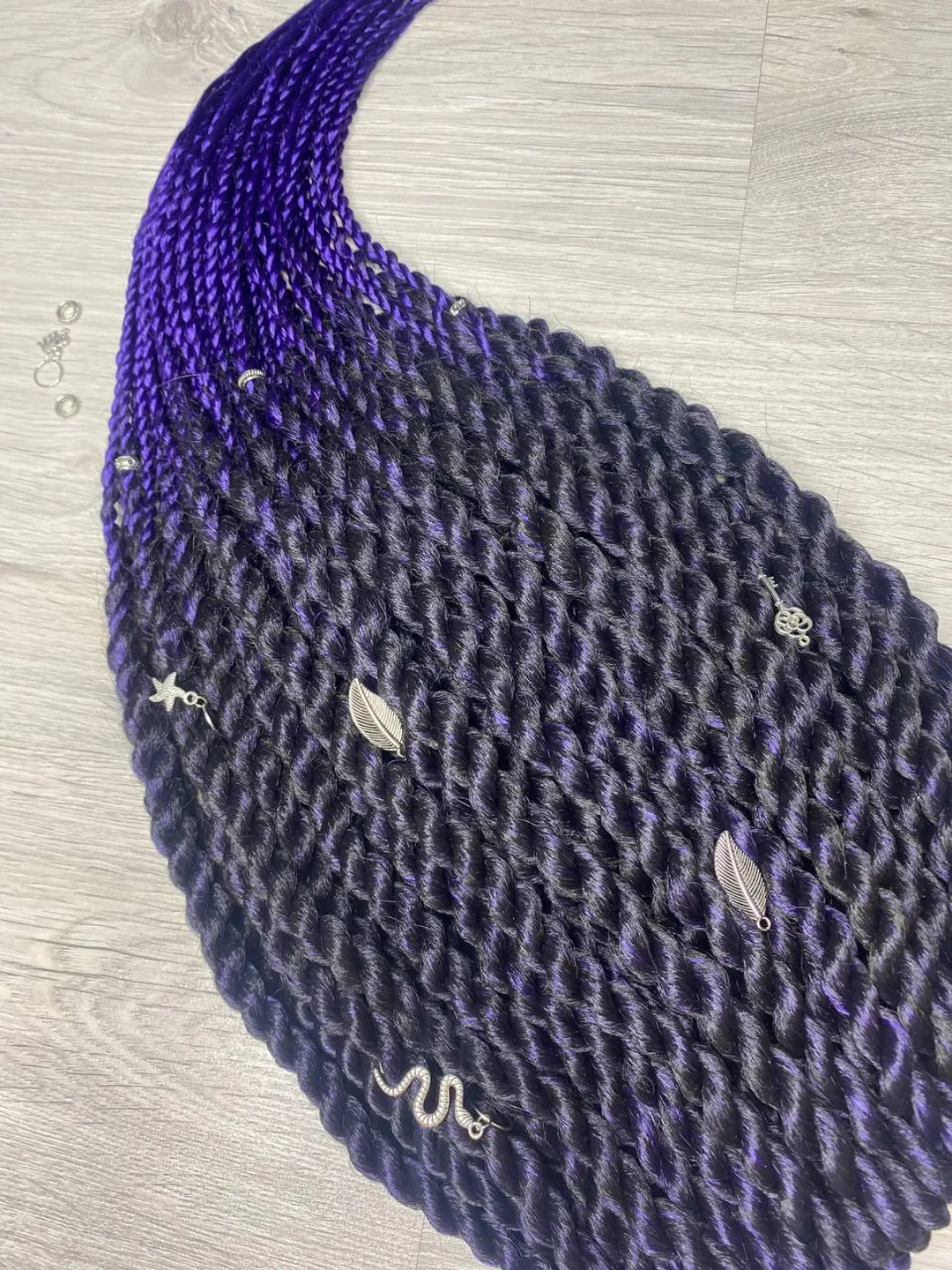 Purple Senegal twist braids full set 50 SE. Ombre Senegalese twists braids with decor. Synthetic Braids hair extensions.