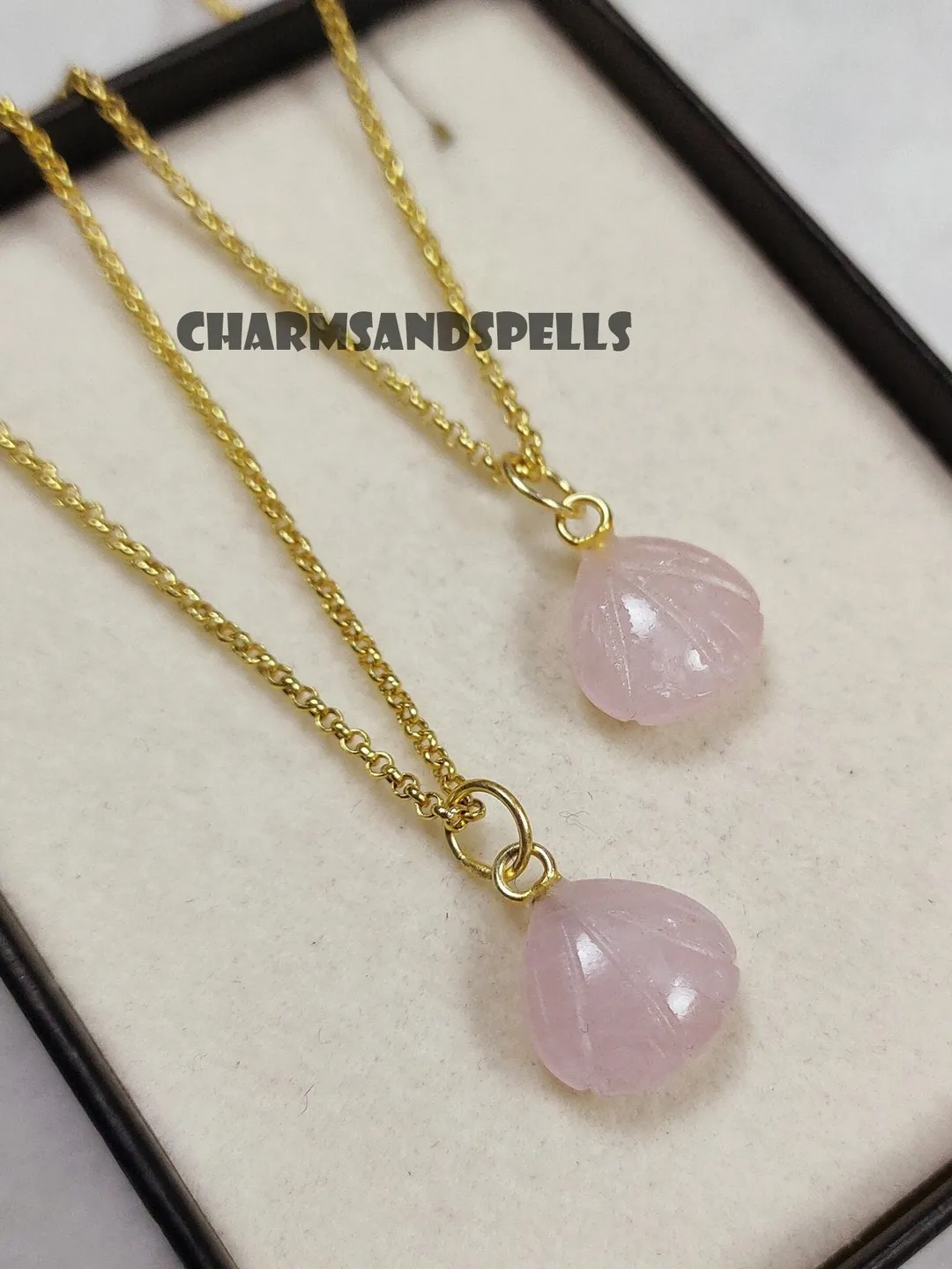 Rose Quartz Shell Carved Necklace, Pink Healing Crystal Ocean Pendant Jewelry, Gift For Her