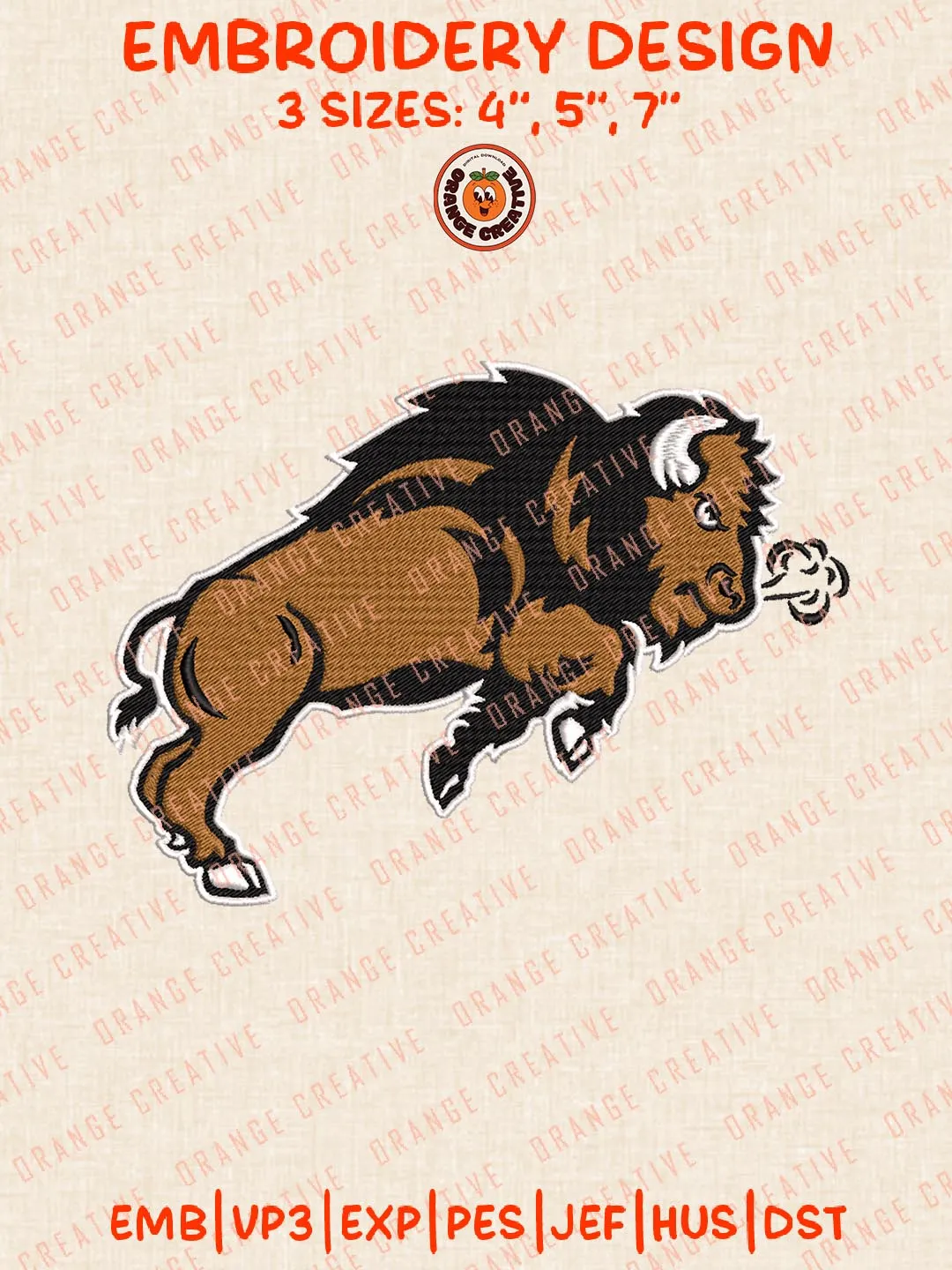 North Dakota State Bison Mascot Logos Embroidery Design Files, NCAA Logos Embroidery Designs, Machine Embroidery Files, 4 Sizes, Custom Sizes, Instant Download