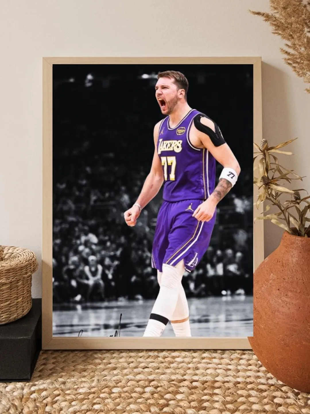 Luka Doncic NBA Superstar Walnut Art Portrait