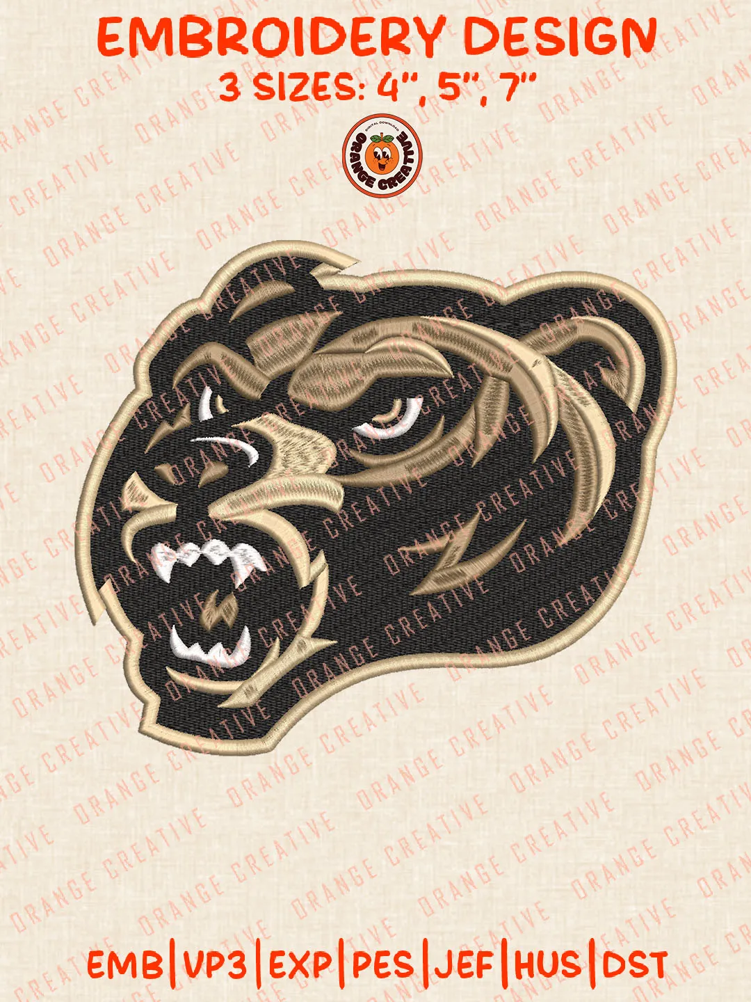 NCAA Oakland Golden Grizzlies Head Mascot Logo Embroidery Files, NCAA Oakland Golden Grizzlies Team Embroidery Designs, College Football Team Machine Embroidery Files, NCAA Oakland Machine Embroidery, Digital Download