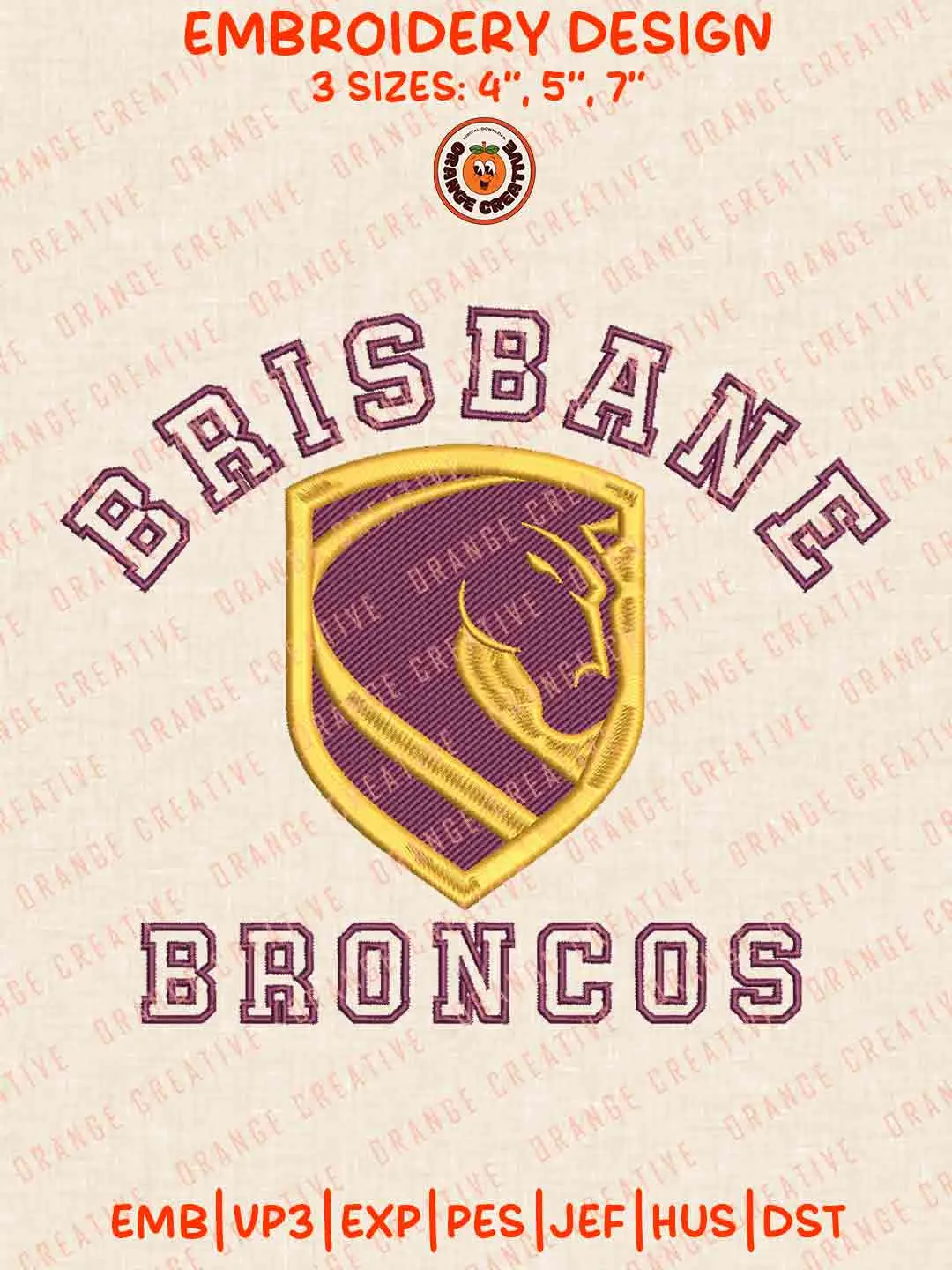 Brisbane Broncos NRL Logos Embroidery Design, NRL Team Machine Embroidery Digitized Pes File, 4 Sizes, Custom Size, Instant Download