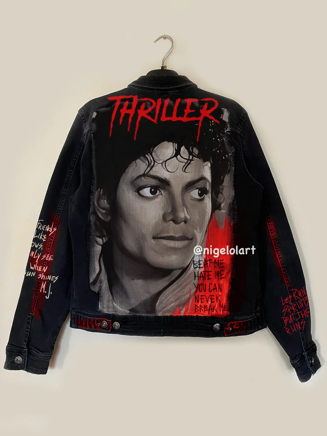 Michael Jackson Painted denim jacket Custom jacket Portrait from photo Personalized order Black denim jacket shirt