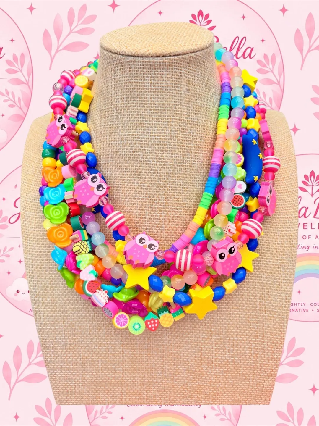 Maximalist multi layered bright & colourful beaded necklace