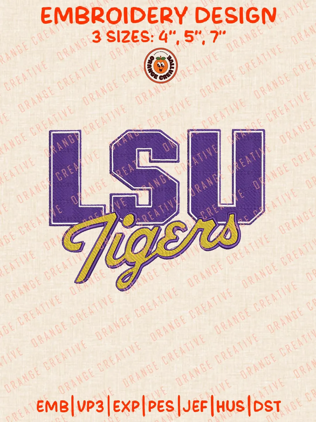 LSU Tigers Text Logos Embroidery Design Files, NCAA Logos Embroidery Designs, Machine Embroidery Files, 4 Sizes, Custom Sizes, Instant Download