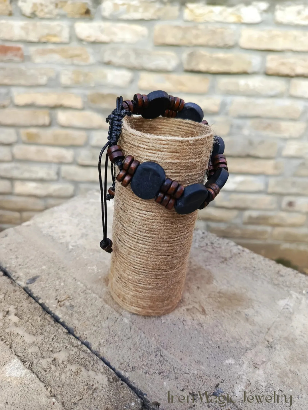 Men's Shungite Bracelet with Wood Beads on Cord