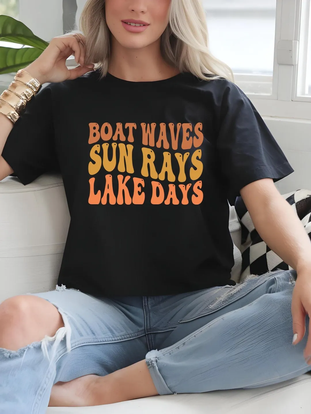 Lake Days T-Shirt: Retro Boat Waves Graphic Tee