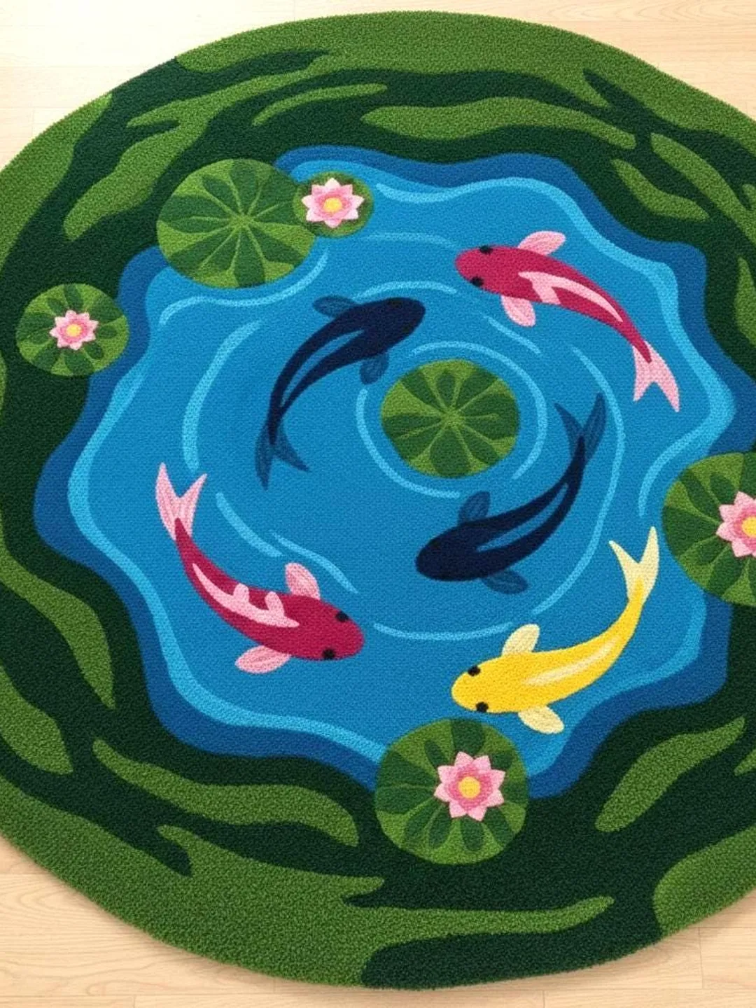 Pond Colors Rug Pond & Garden Canopy Fish Wool Rug,Nature-Inspired Hand Tufted Carpet ...