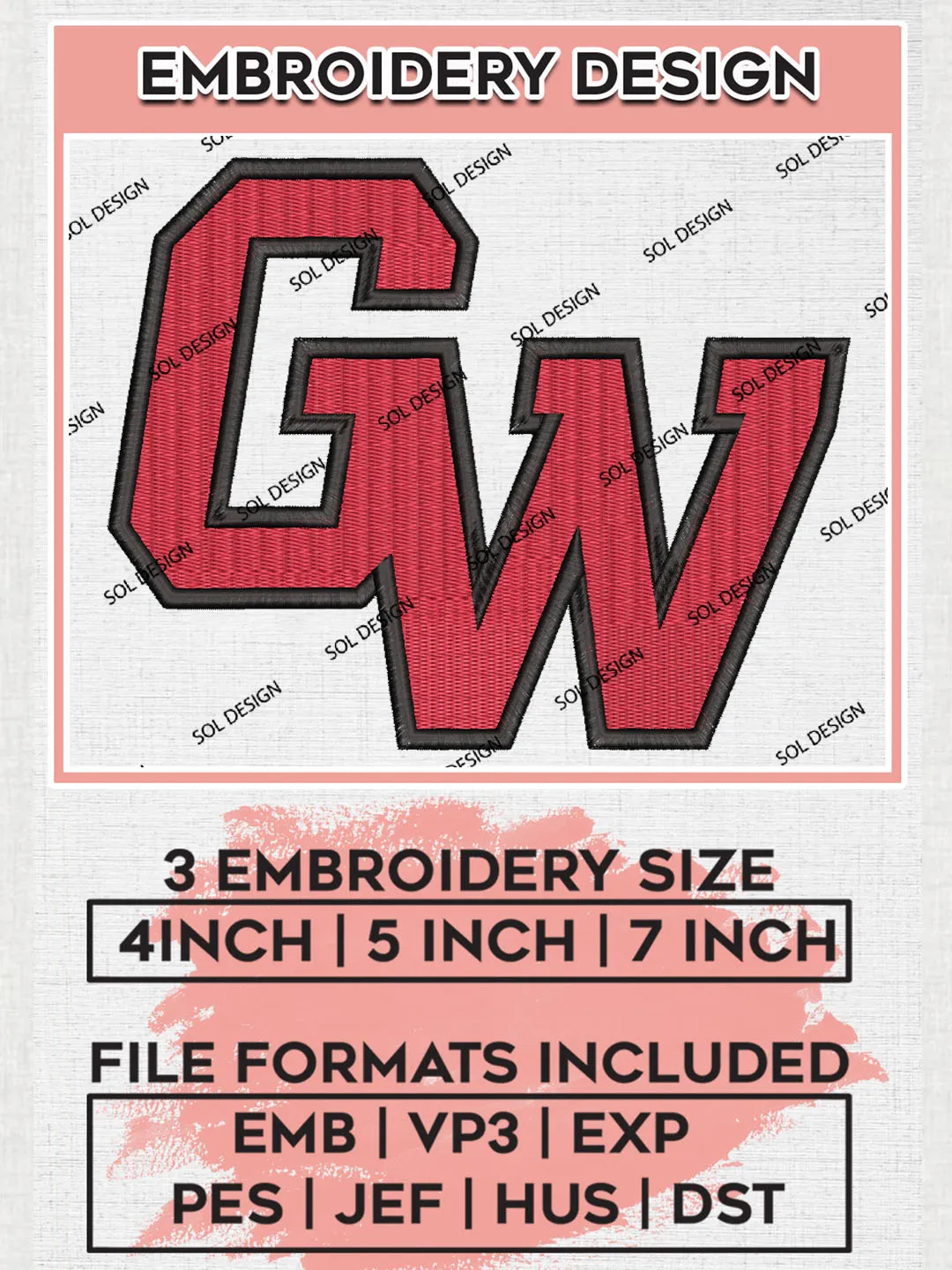 GW Runnin Bulldogs College Team Logo Embroidery Design Files, NCAA Gardner Webb Runnin Bulldogs Machine Embroidery, NCAA Teams, 3 sizes, NCAA Machine embroidery designs, Digital Download
