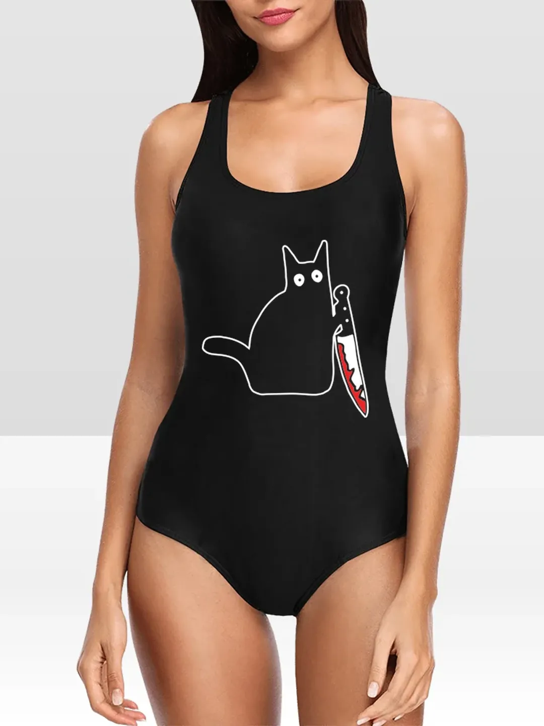 Cat with a knife Meme One Piece Swimsuit