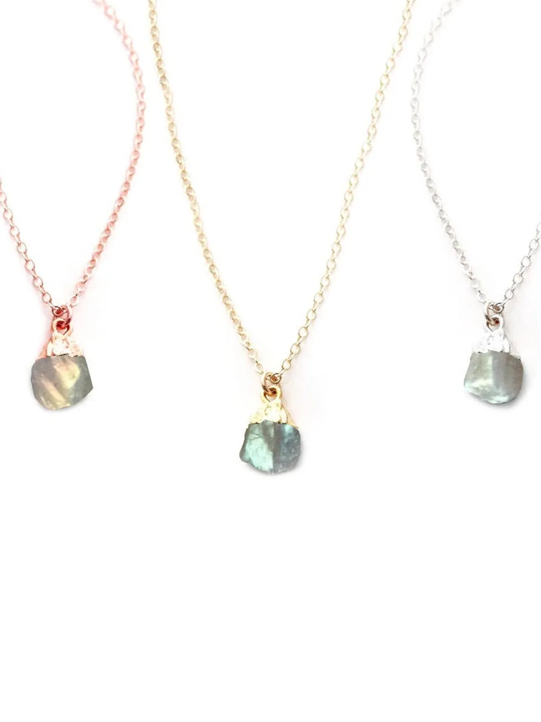 Raw Labradorite Stone Necklace: Electroplated Brass Chain
