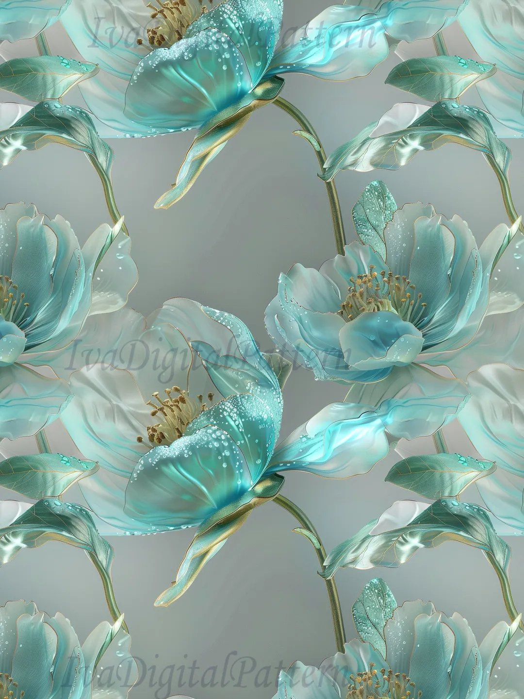 Repeating seamless pattern green peony flowers , digital paper, floral ...
