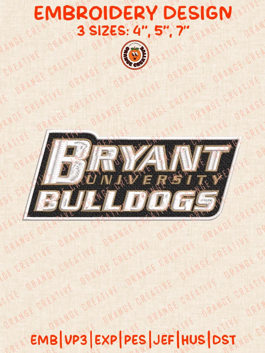 NCAA Bryant U.niversity Bulldogs Embroidery Design, NCAA Bryant Bulldogs Team Logo Embroidery Design, Machine Embroidery Design File, 4 Sizes, Custom Size, Digital Download