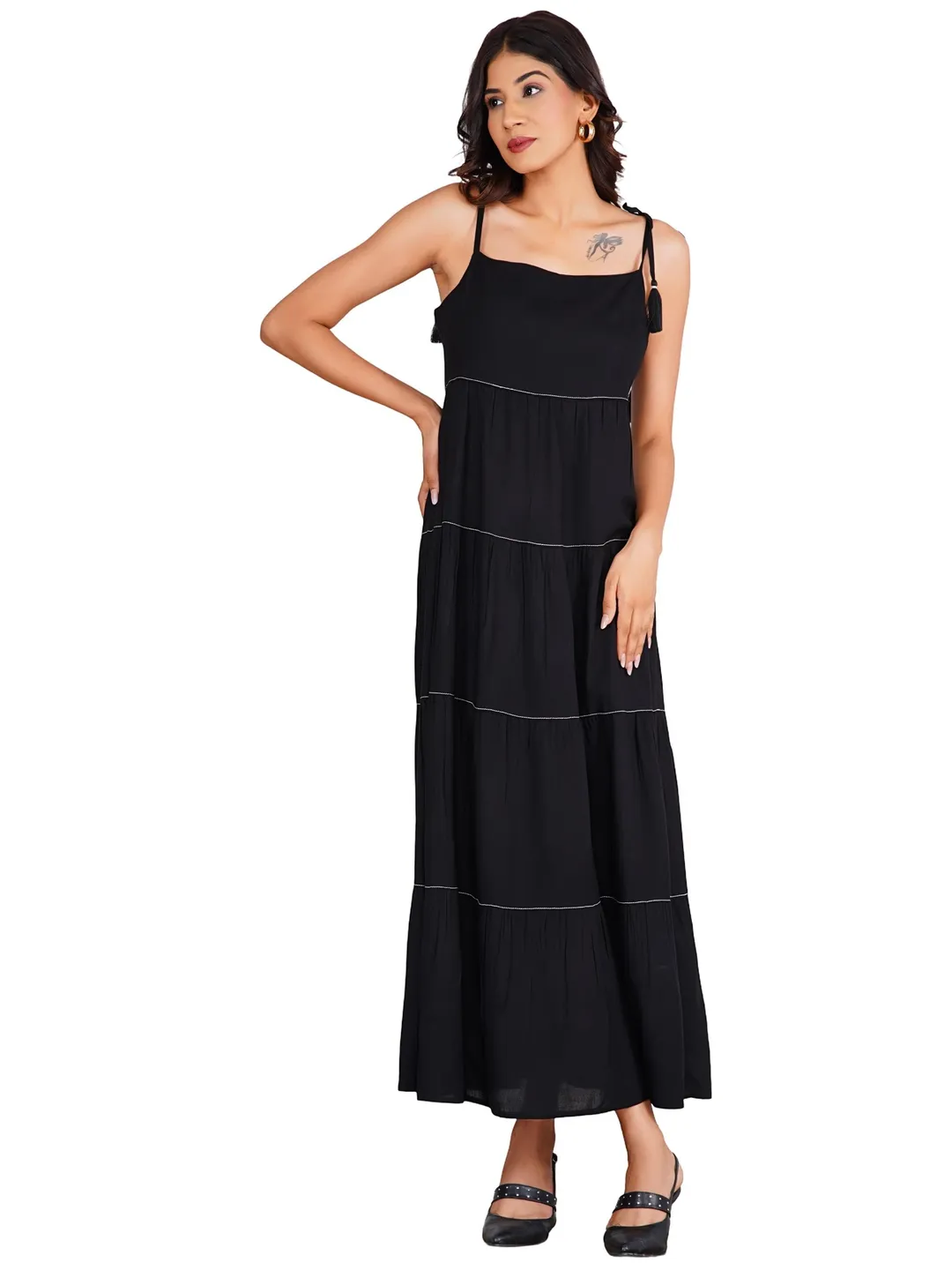 black rayon maxi dress Black Hooded Maxi Dress: Rayon Lycra Cowl Neck Long Dress