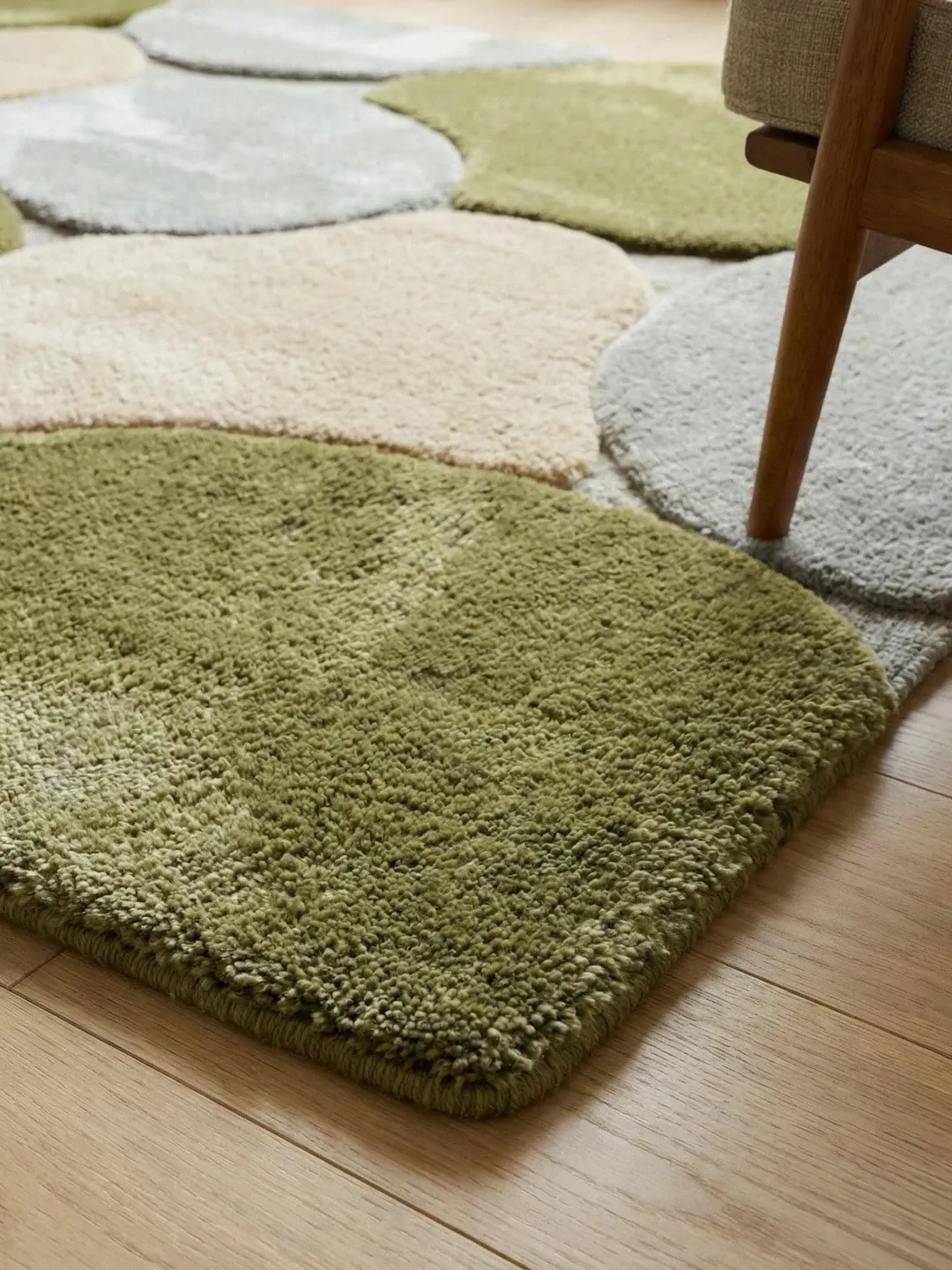 Hand Tufted Wool Area Rug Mid Century Modern Pebble Design Olive Green ...