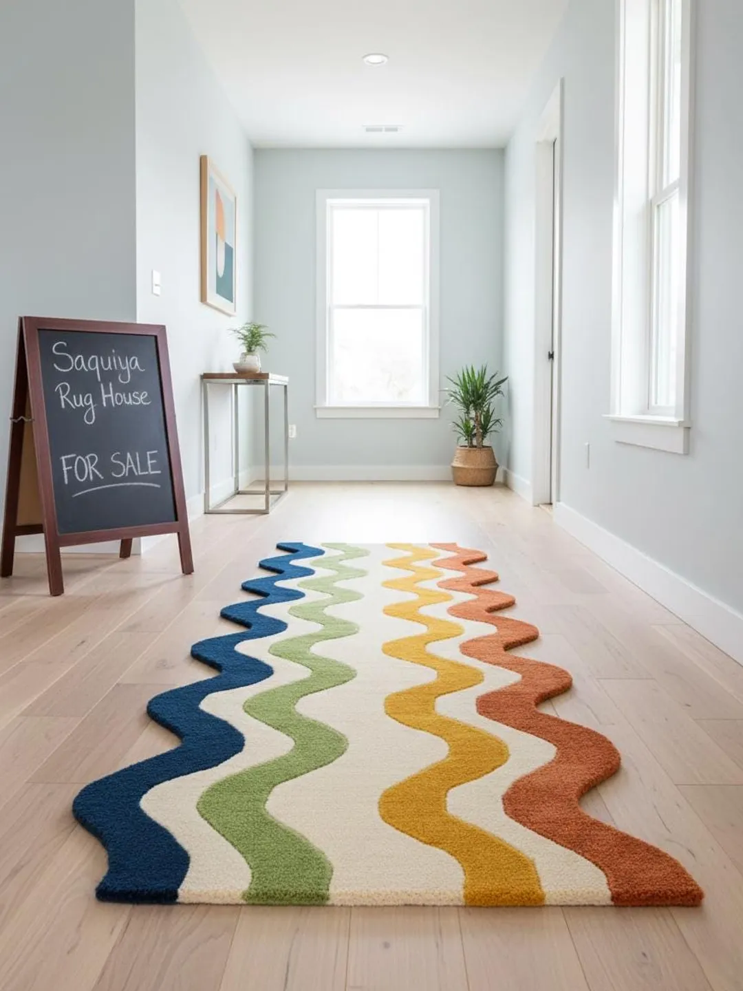 Wool Rainbow Rug Rainbow Wool Runner Rug | Hand-Tufted Wavy Hallway Rug