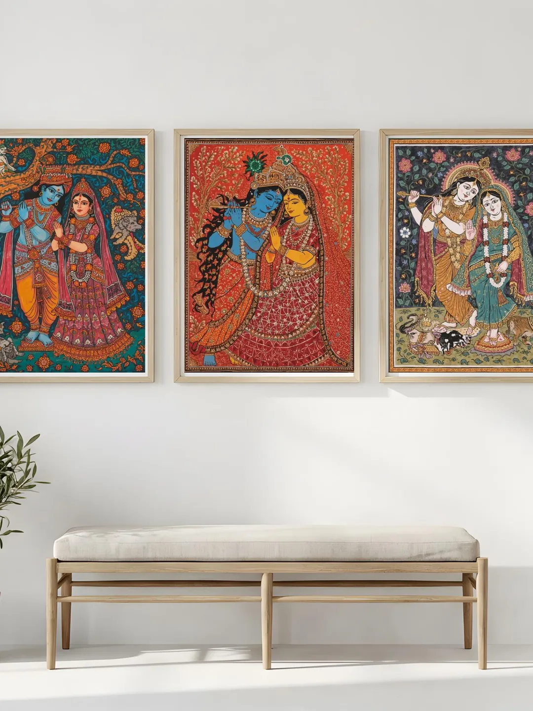 Lord Krishna and Radha Pichwai Painting, Indian Folk Art, Hindu God, Poster, Spiritual Poster