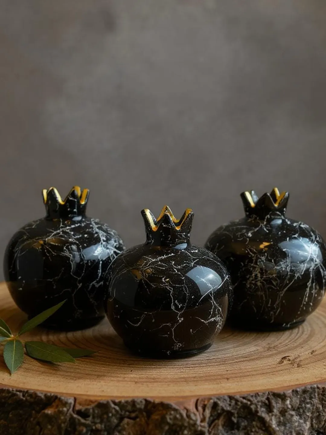 Handpainted Black Ceramic Pomegranate Vase Set of 3 | Handpainted Unique Pomegranate Vase Ceramic Vase Set Home Decor