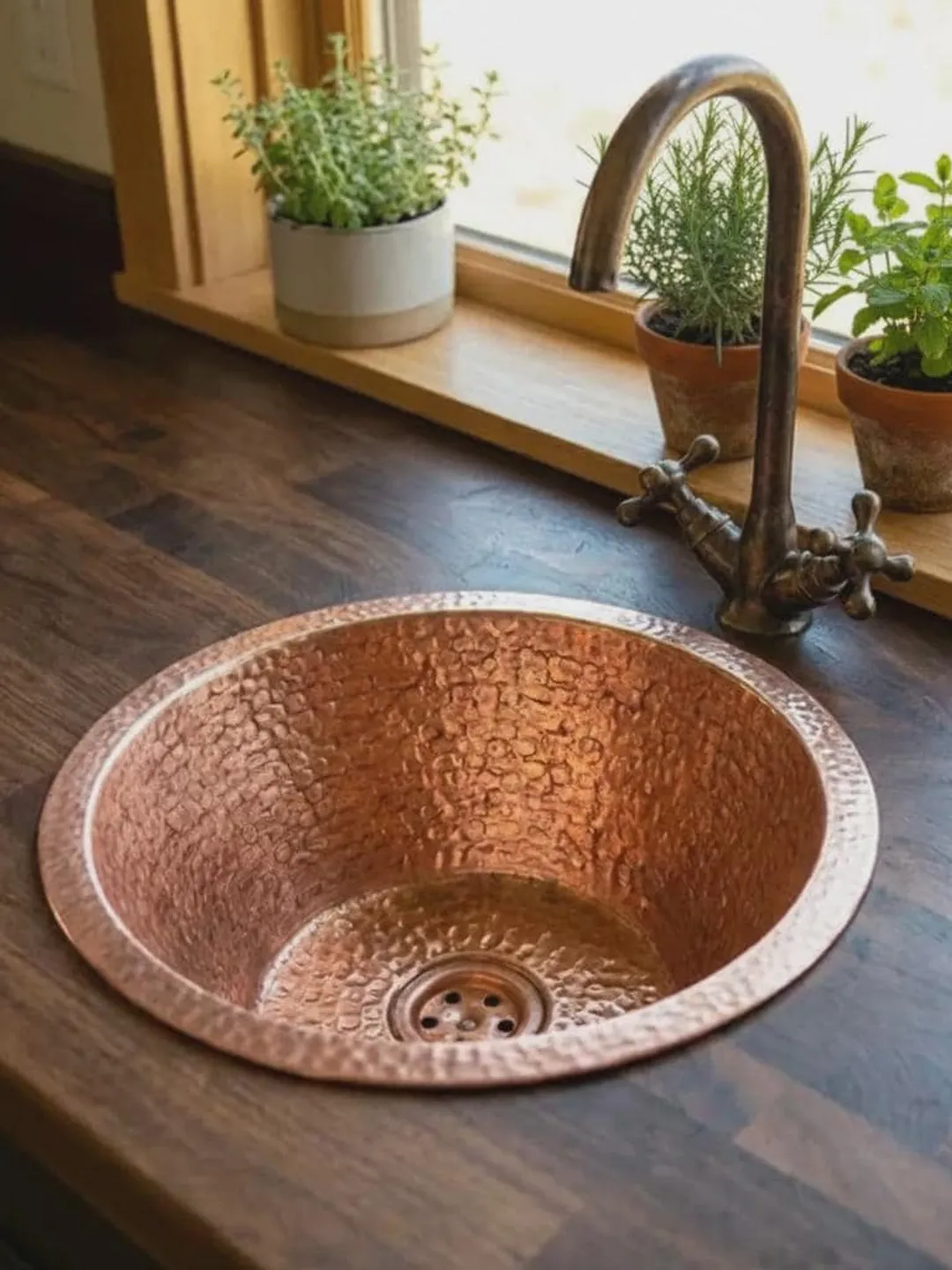 Round Hammered Copper Bar Sink - Small Circular Kitchen Island Sink ...