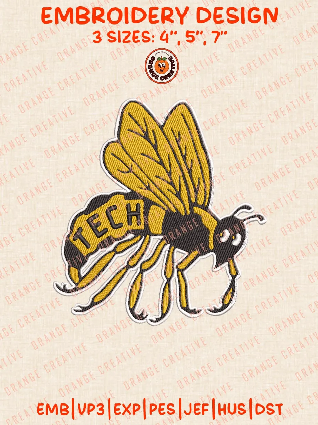 Georgia Tech Yellow Jackets Embroidery Design Files, NCAA Logos Embroidery Designs, NCAA Yellow Jackets Machine Embroidery Files, 3 Sizes, Custom Sizes, Instant Download