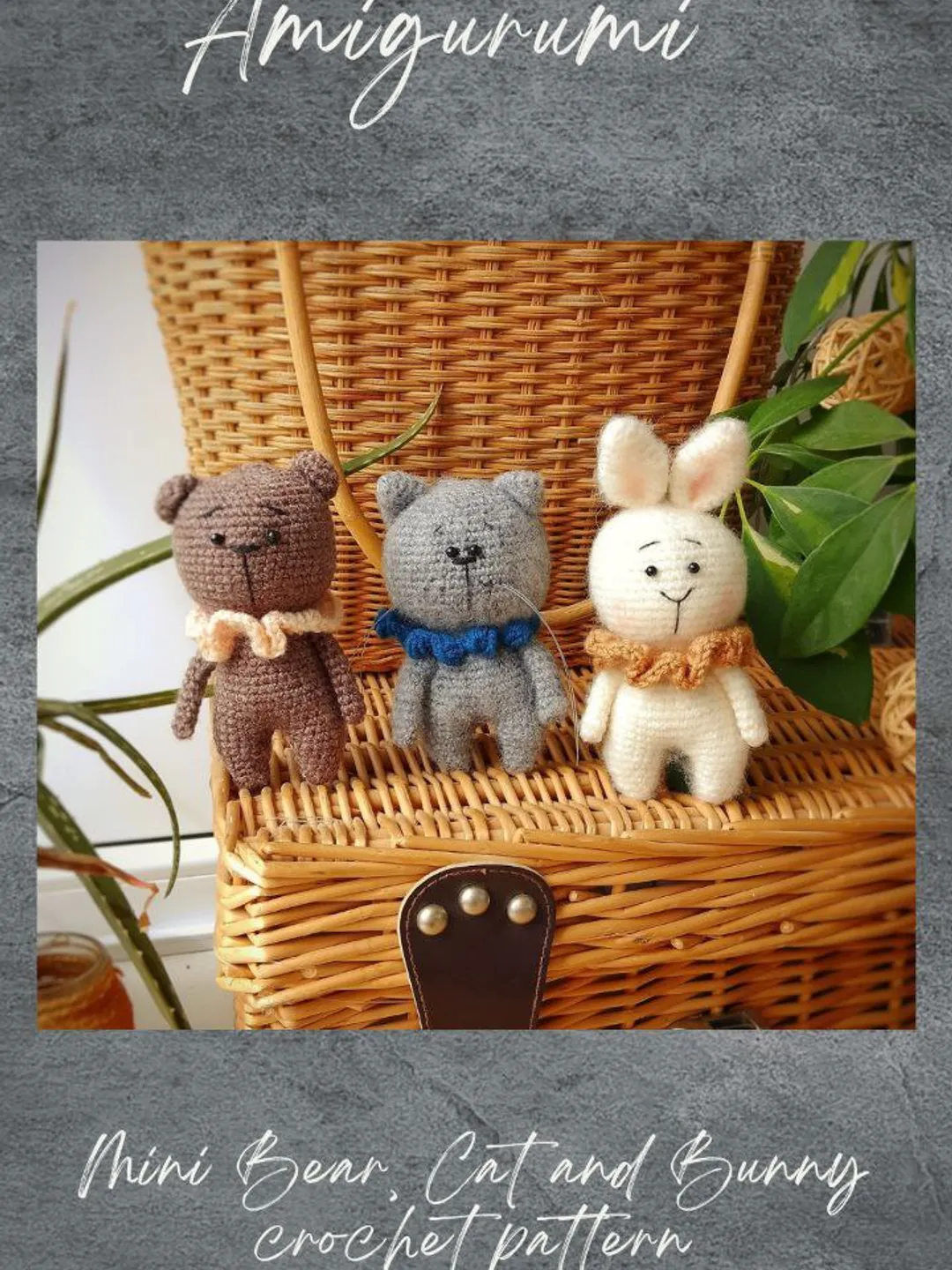 Amigurumi teddy bear , cat and bunny crochet pattern. Miniature toy set crochet pattern