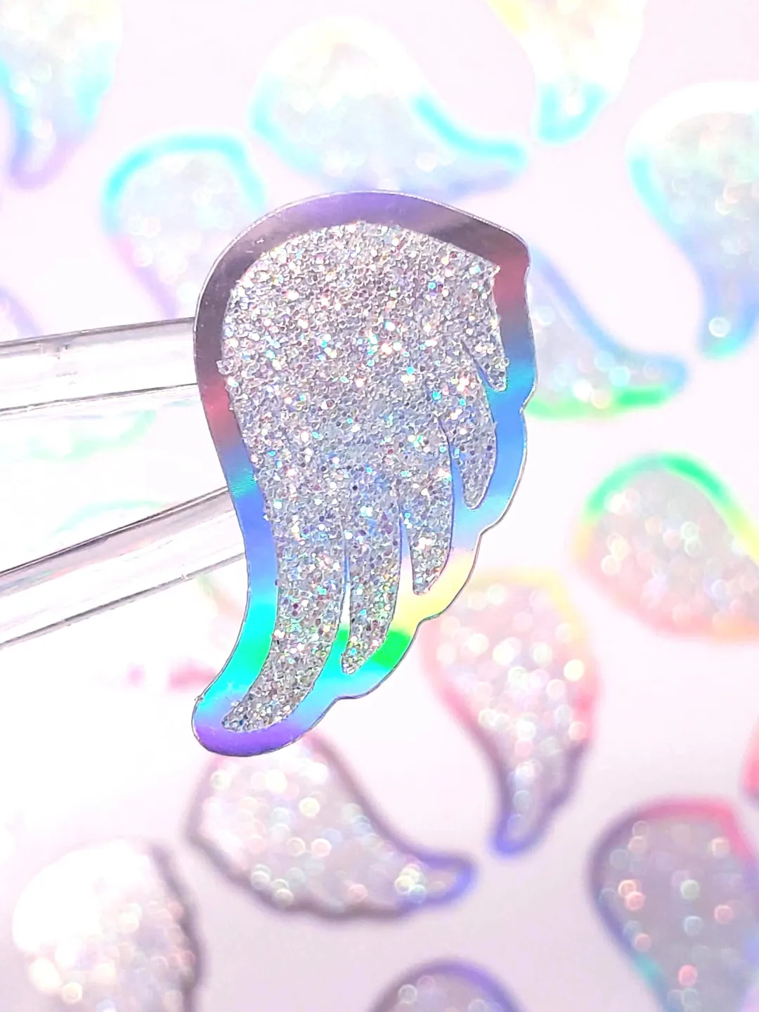 Angel Wing Stickers, set of 42, silver sparkle