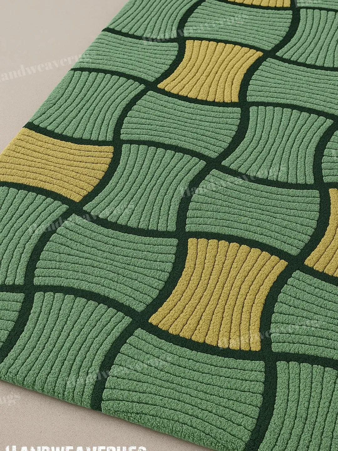 Hand-Tufted Wool Blend Grid Rug: Modern Boho Checkered Carpet