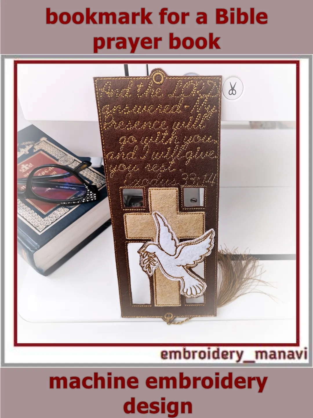 Christian embroidery Design - pendant or bookmark Cross by Embroidery Manavi 05